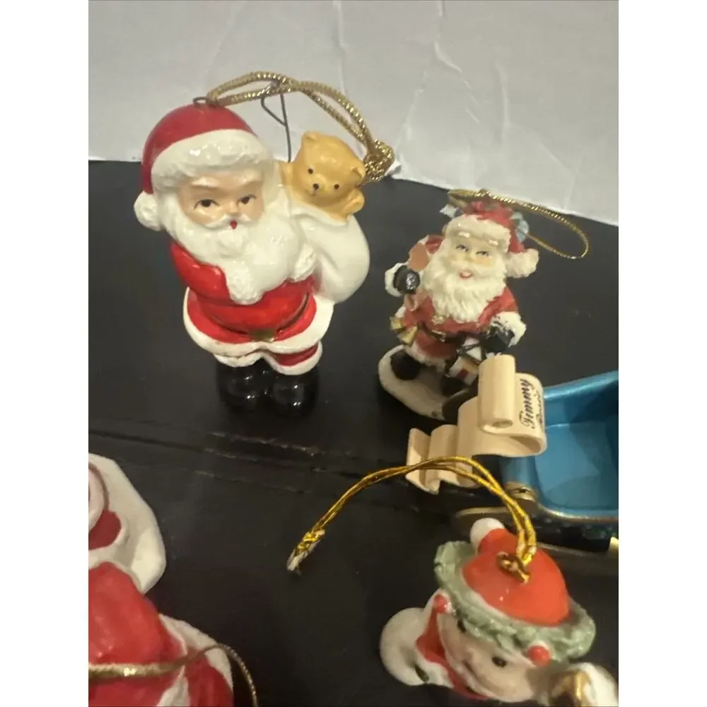Vintage Christmas Ornament Lot Santa Glass Felt Ceramic Handmade 13 Pieces